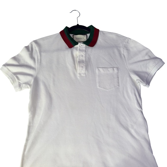 Gucci Polo Shirt in White with Red and Green Collar - Picture 1 of 5